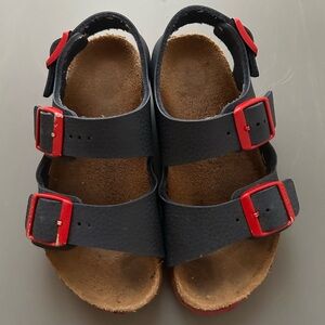 BIRKENSTOCK Boy's Childrens Milano Desert Soil Blue & Red Back Strap Sandals 28
